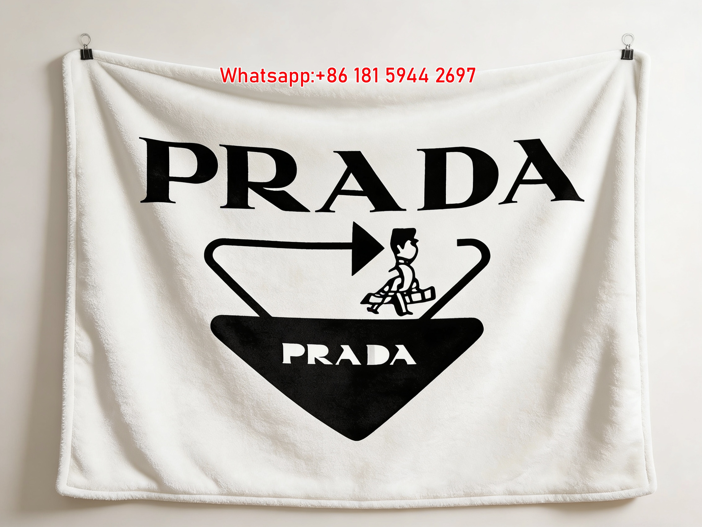 Prada Black and White Double Logo Flannel Throw Blanket IMG_2732